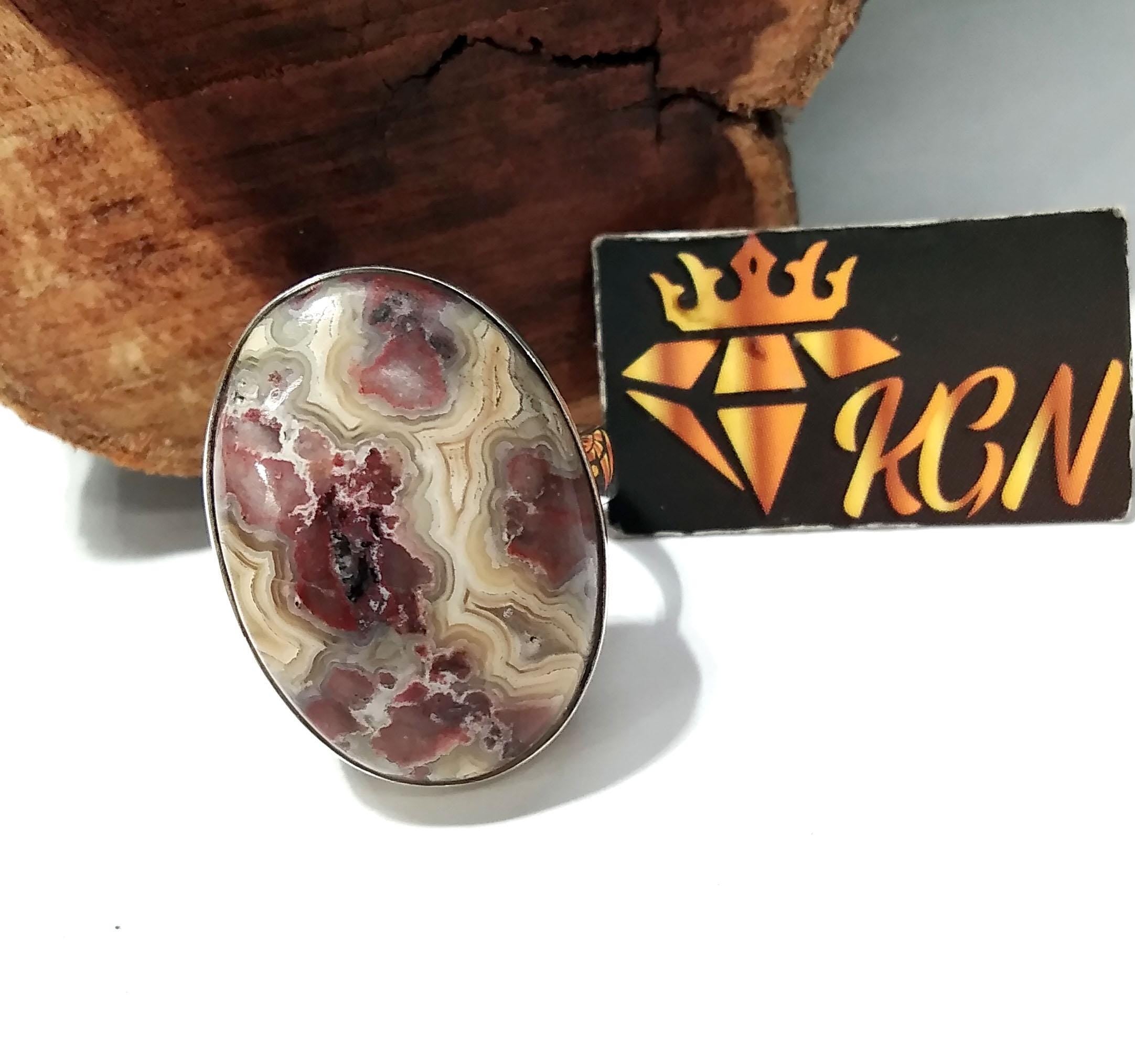 Crazy Lace Agate Gemstone Ring, 925 Sterling Silver Ring, Designer Agate Stone Size 24x17 mm Handmade Ring, Gift For Girls & women.